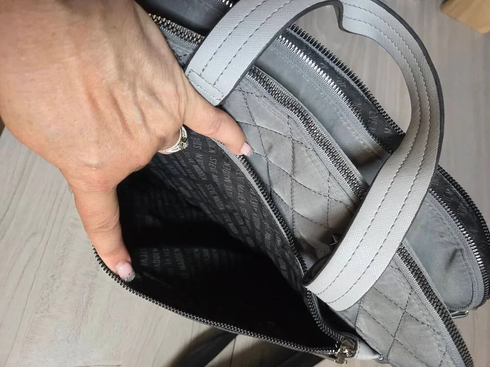 Steve Madden Quilted Grey Laptop Tote Bag Crossbody Travel Briefcase